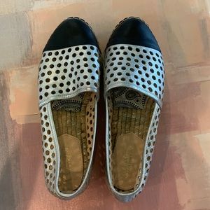 Loeffler Randall Mariko Perforated Leather Flat, Silver/Black